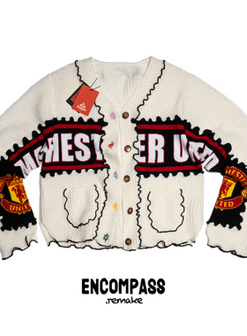 ENCOMPASS REMAKE围巾拼接足球俱乐部主题开衫毛衣 学院风春秋 女