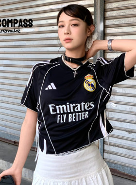 Adidas三叶草 Remake Jerseyfit 球衣穿搭 皇马黑白 T恤ENCOMPASS