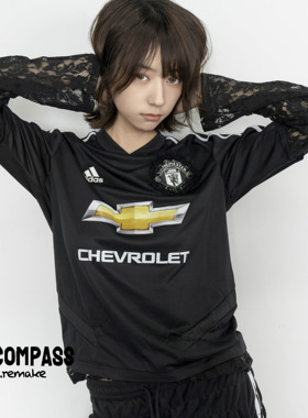 Adidas三叶草 Remake Jerseyfit蕾丝花边 曼联 长袖T恤 ENCOMPASS