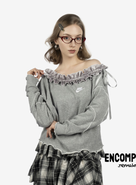 Nike Remake 斜边 露肩 荷叶边 绑带 设计感 小众卫衣 ENCOMPASS