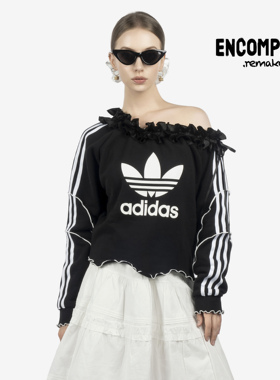 Adidas/三叶草 Remake 大logo 露肩 荷叶边 绑带卫衣 ENCOMPASS