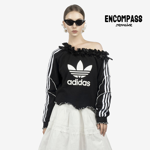 Adidas/三叶草 Remake 大logo 露肩 荷叶边 绑带卫衣 ENCOMPASS