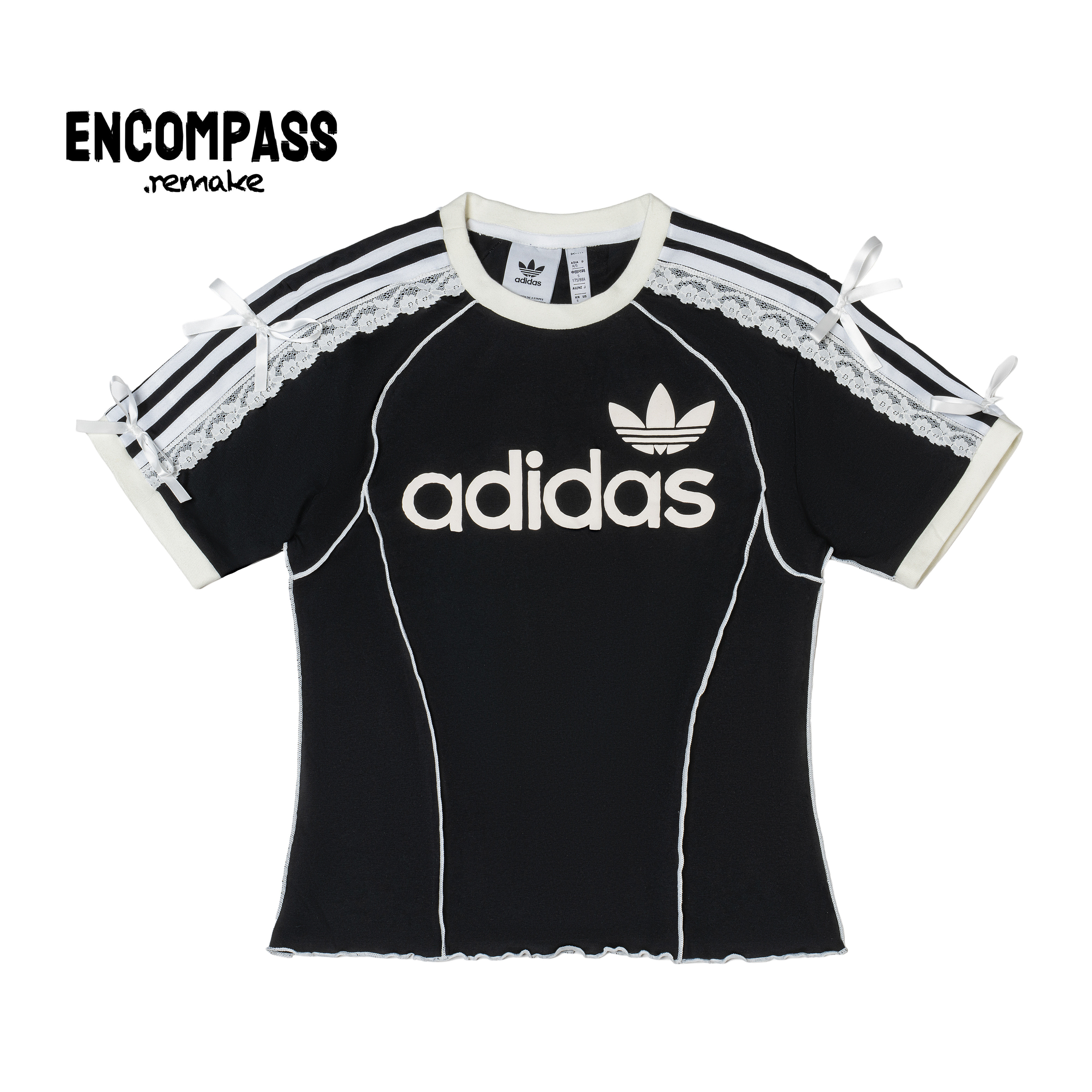 Adidas/阿迪达斯 Remake 大logo芭蕾风蝴蝶结蕾丝短袖女ENCOMPASS
