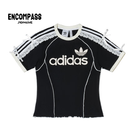 Adidas/阿迪达斯 Remake 大logo芭蕾风蝴蝶结蕾丝短袖女ENCOMPASS
