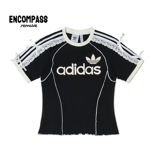 阿迪达斯芭蕾风蝴蝶结蕾丝短袖