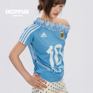 Adidas Remake足球球衣穿搭Jerseyfit斜肩辣妹修身T恤 ENCOMPASS