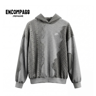 NIKE/耐克 Remake 灰色 针织纹拼接加绒情侣款连帽卫衣 ENCOMPASS