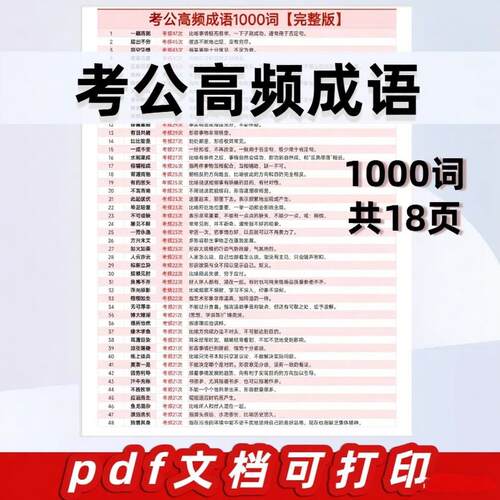 公考逻辑填空全新高频成语1000词 高清电子版pdf共18页