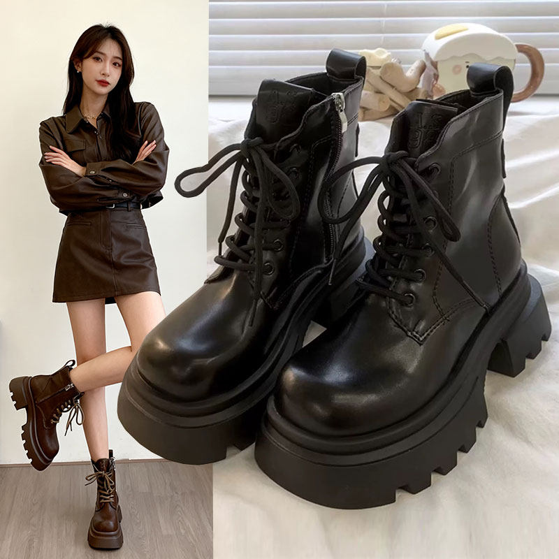 厚底马丁靴女2025秋冬新款英伦风小个子增高短靴棕色复古百搭单靴,女鞋,马丁靴,淘宝优惠券,粉丝福利购,淘宝优惠卷