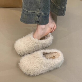 厚底6CM小个子内增高温柔毛毛鞋女2025新款保暖加绒一脚蹬棉拖鞋