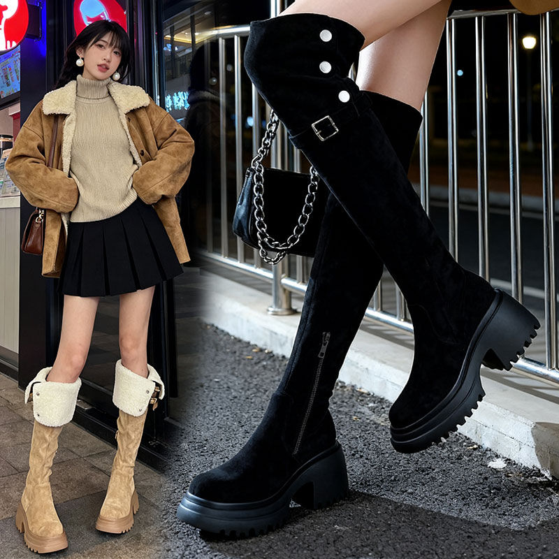 高跟过膝长靴加绒毛毛棉靴女