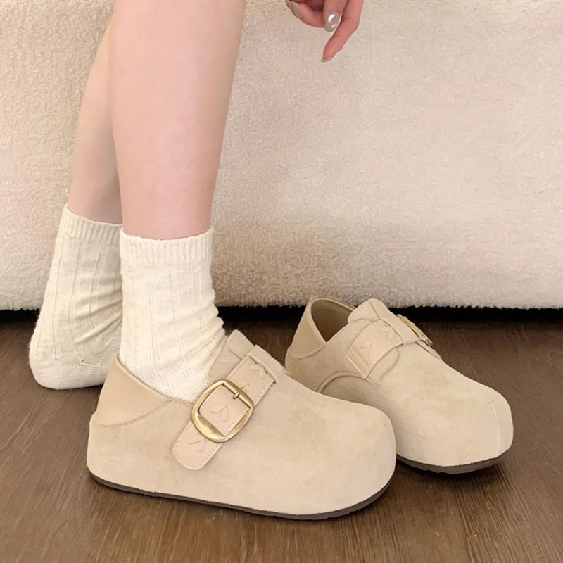 厚底内增高全包勃肯鞋女鞋2026春季新款一脚蹬博肯单鞋豆豆乐福鞋