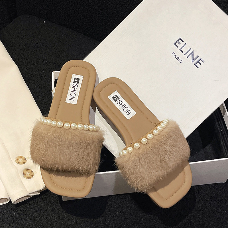 仙女风毛毛拖鞋女2025夏季新款外穿时尚气质小香风平底一字拖鞋女,女鞋,一字拖,淘宝优惠券,粉丝福利购,淘宝优惠卷