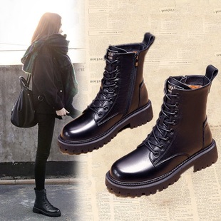 马丁靴女英伦风2021新款 秋冬靴子厚底配裙子女靴春秋单靴黑色短靴