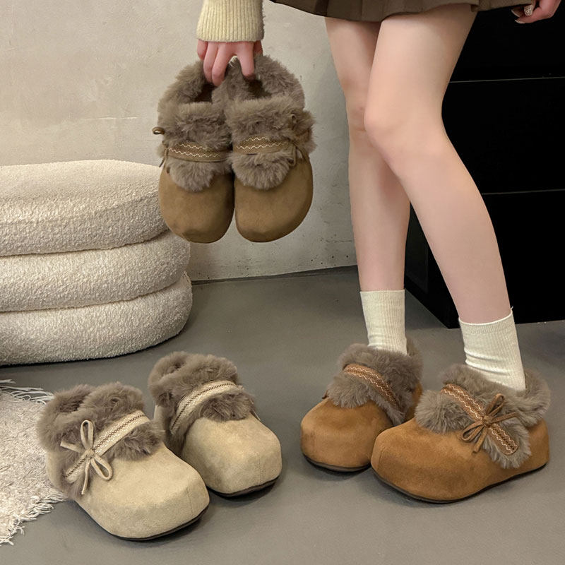 蝴蝶结毛毛勃肯鞋女2026冬季新款内增高魔术贴加绒保暖小个子棉鞋,女鞋,棉鞋,淘宝优惠券,粉丝福利购,淘宝优惠卷