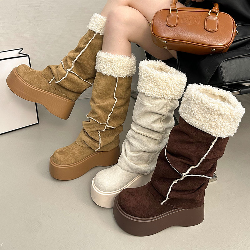 雪地靴女厚底增高保暖短筒堆堆靴