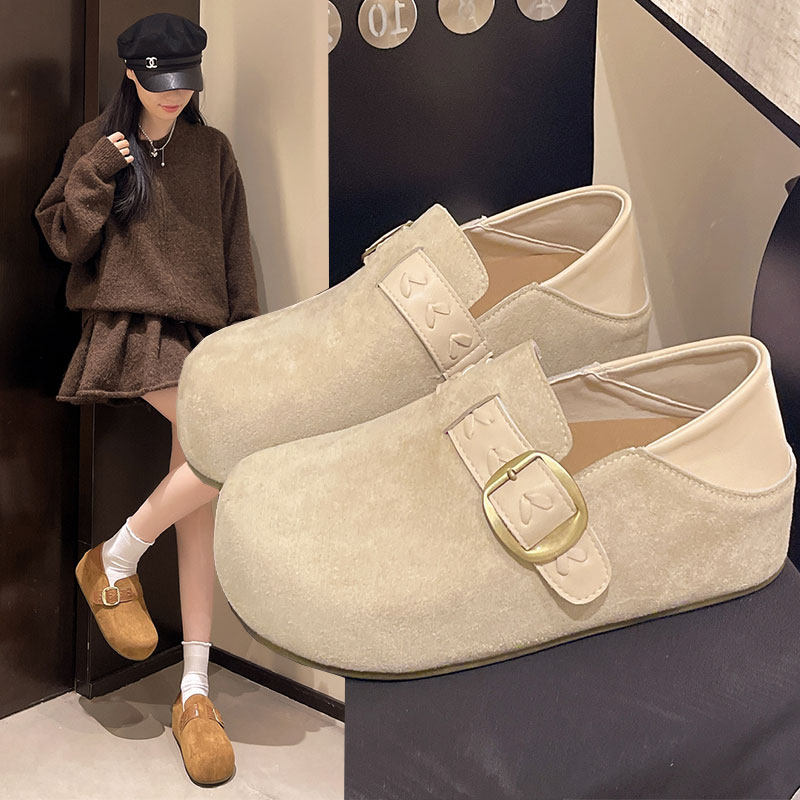 厚底内增高全包勃肯女鞋子女款2026新款春季爆款单鞋一脚蹬乐福鞋