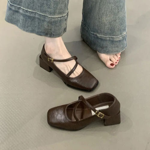法式高跟鞋浅口粗跟单鞋女