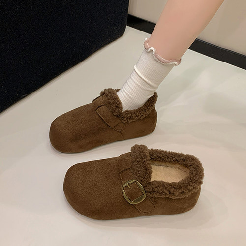 厚底一脚蹬加绒勃肯毛毛鞋女
