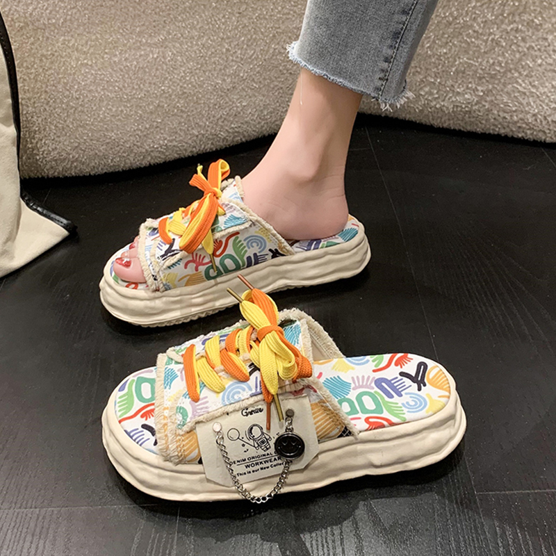 个性涂鸦溶解厚底拖鞋女夏外穿