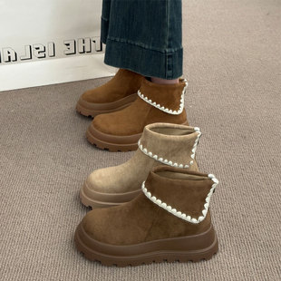 复古棕色英伦风厚底马丁靴女2025新款秋冬配裙子加绒增高勃肯短靴
