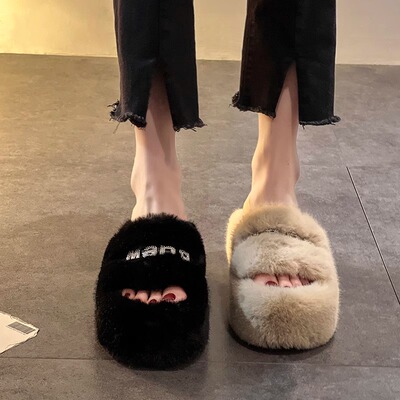 厚底增高毛毛拖鞋女外穿