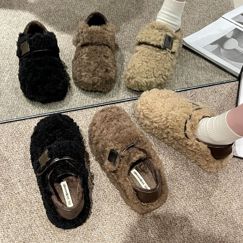 厚底百搭一脚蹬豆豆鞋加绒棉鞋