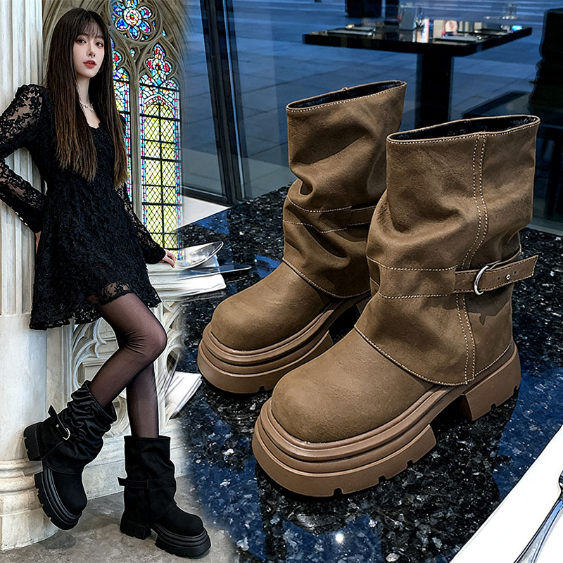 马丁靴棕色美拉德堆堆靴裤管靴