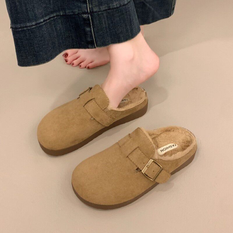 厚底勃肯鞋女鞋外穿2025新款冬季加绒加厚一脚蹬棉拖鞋包头半拖鞋,女鞋,毛毛鞋,淘宝优惠券,粉丝福利购,淘宝优惠卷