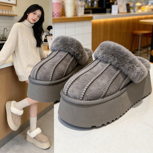 毛毛拖保暖大棉鞋 加绒加厚皮毛一体厚底包头半拖鞋 潮 冬季 2025新款
