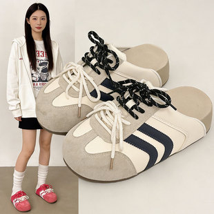 厚底包头拖鞋女外穿2026春季新款系带增高勃肯鞋一脚蹬百搭德训鞋