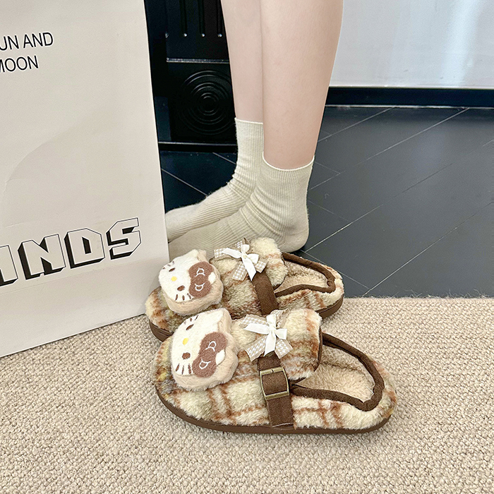 可爱凯蒂猫毛毛拖鞋女秋冬季外穿