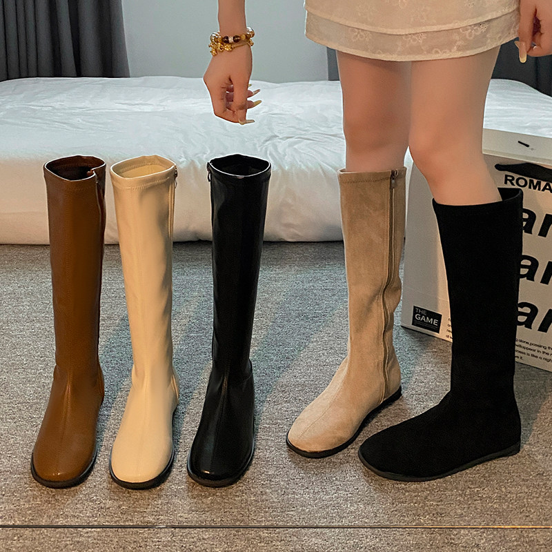 磨砂绒面西部牛仔靴女秋复古风显瘦高筒骑士靴长靴方头低跟瘦瘦靴,女鞋,时装靴,淘宝优惠券,粉丝福利购,淘宝优惠卷