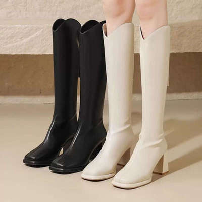 时尚骑士靴长靴高跟加绒高筒靴