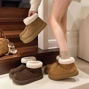 平底雪地靴女款加绒小土豆勃肯短靴子2025新款冬季毛毛东北大棉鞋