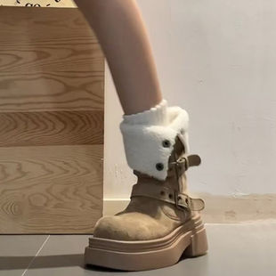 小个子厚底马丁短靴骑士靴 新款 两穿美拉德加绒靴子女款 2025年冬季