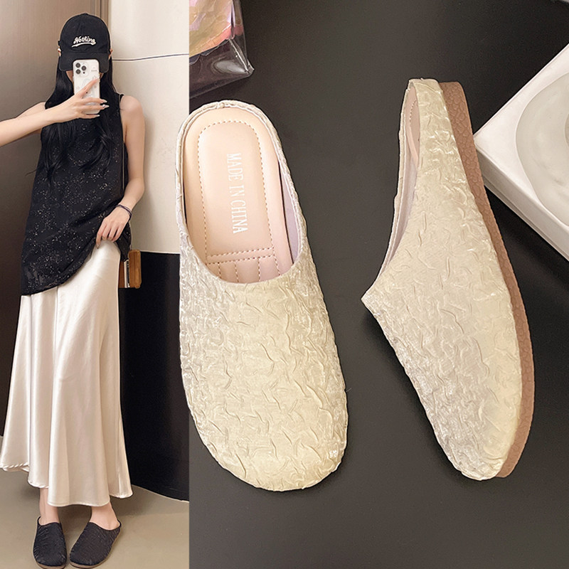 网红爆款平底包头半拖鞋女外穿懒人一脚蹬豹纹勃肯鞋小众穆勒鞋子