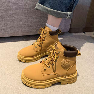 马丁靴 小个子增高短靴登山工装 踢不烂厚底大黄靴女2024年秋季 新款