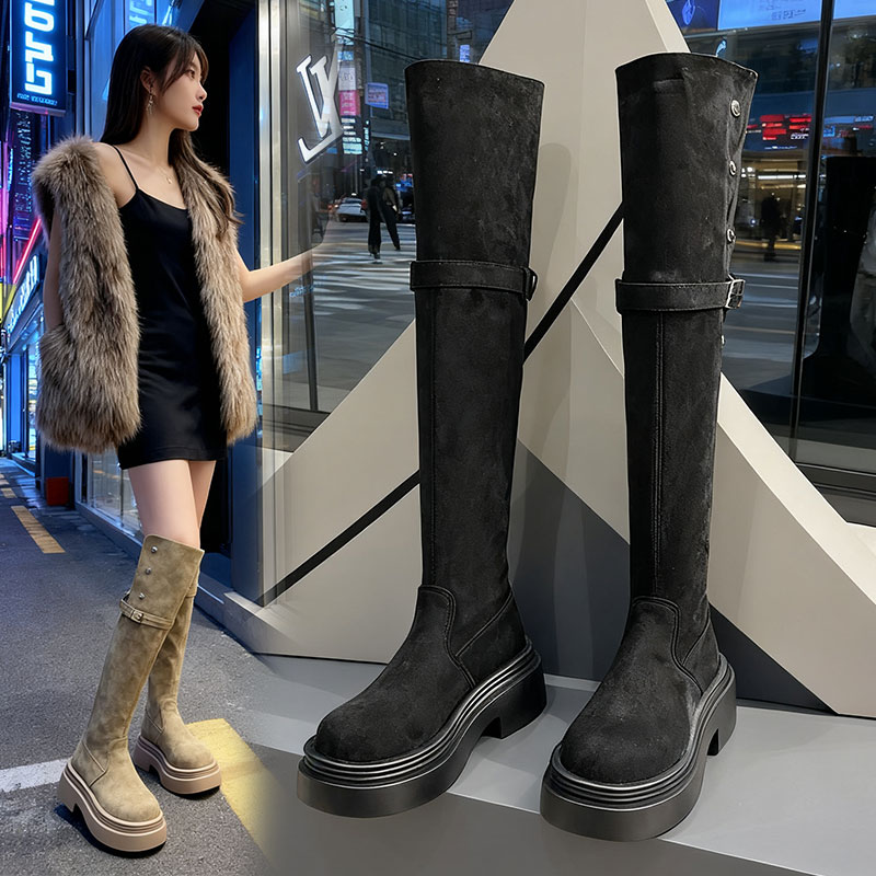 美拉德两穿翻折厚底长筒靴子女