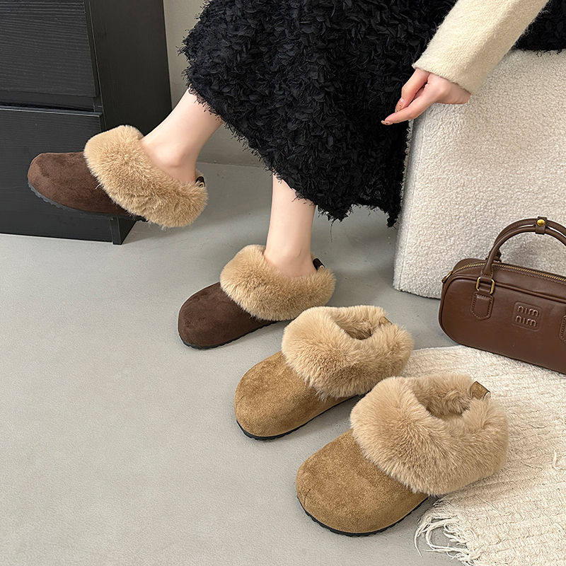 复古加绒加厚增高厚底半拖勃肯鞋女2025新款冬外穿保暖毛毛棉拖鞋,女鞋,毛毛鞋,淘宝优惠券,粉丝福利购,淘宝优惠卷
