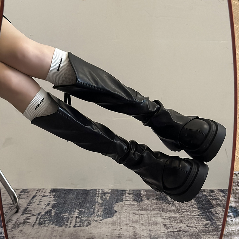 小筒围粗跟爆款复古长靴骑士靴