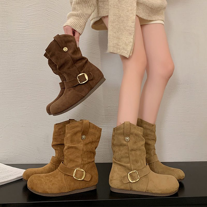 平底复古靴子勃肯靴棕色短靴女