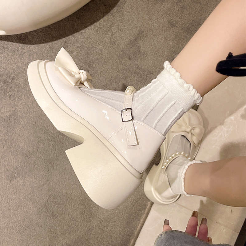 日系软妹蝴蝶结jk制服粗跟单鞋