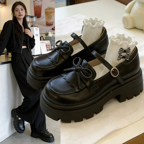 法式蝴蝶结厚底玛丽珍单鞋女款
