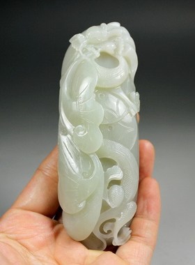 和田玉青白玉龙腾盛世把件