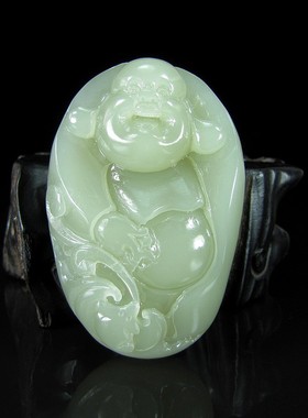 青白玉弥勒佛把件送证