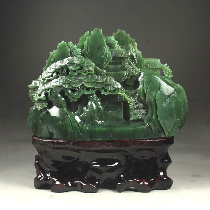 钱塘邮社   和田玉碧玉 松下悟道 摆件 送底座 送证