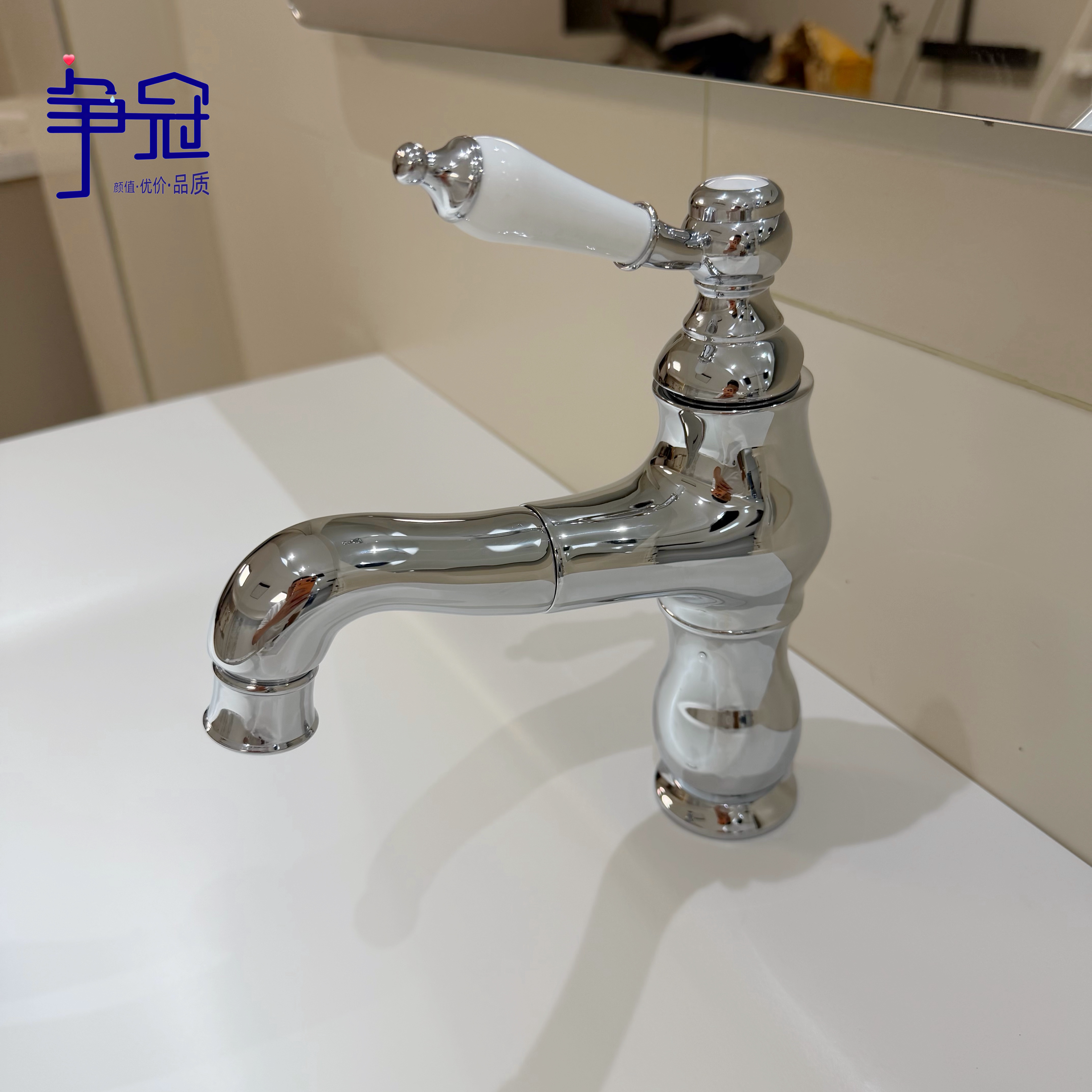 争冠｜全铜法式复古抽拉式水龙头面盆洗手龙头浴室金色陶瓷把手