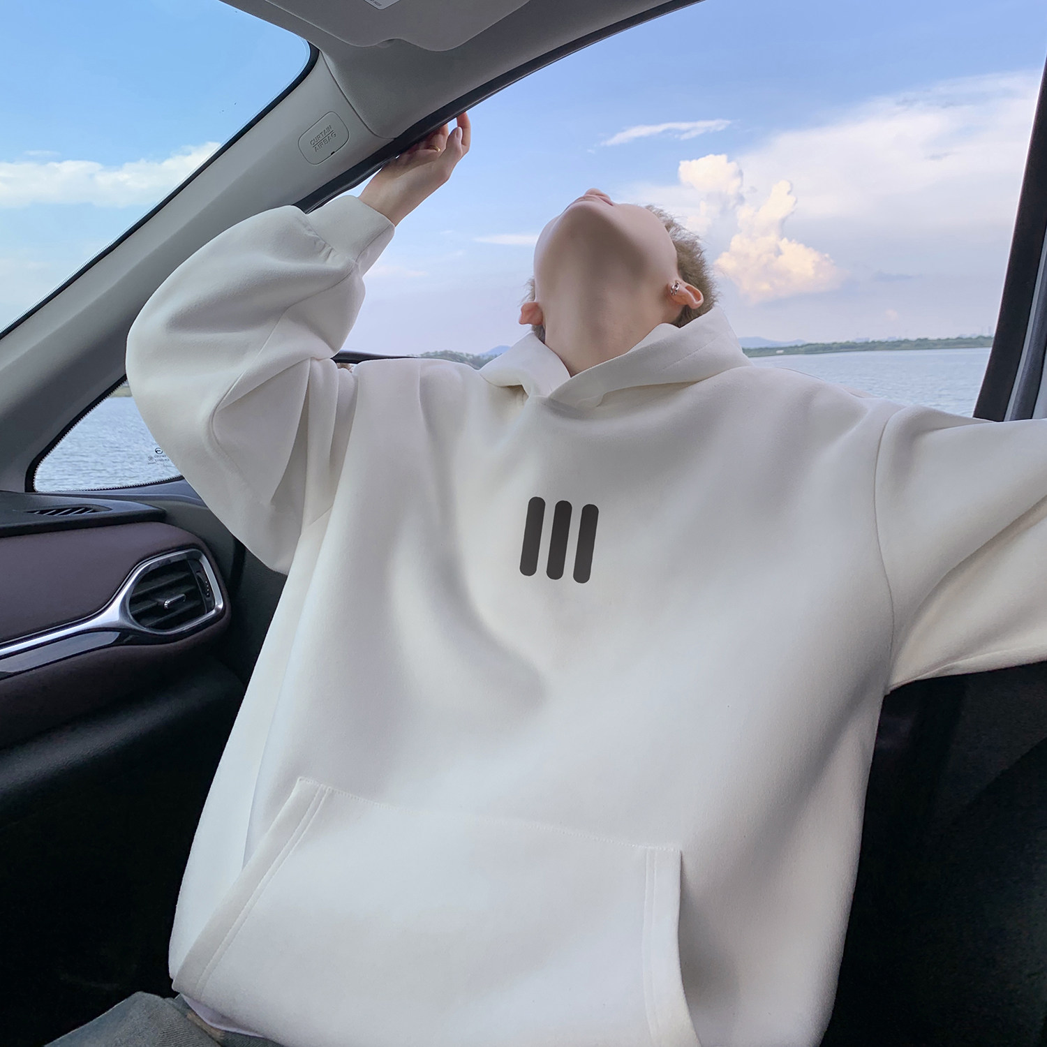 wassup happy美式连帽卫衣男秋冬季潮牌简约宽松帽衫情侣休闲外套图片