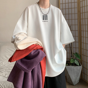 wassup happy麂皮绒短袖t恤男夏季潮牌青少年简约宽松半截袖体恤图片